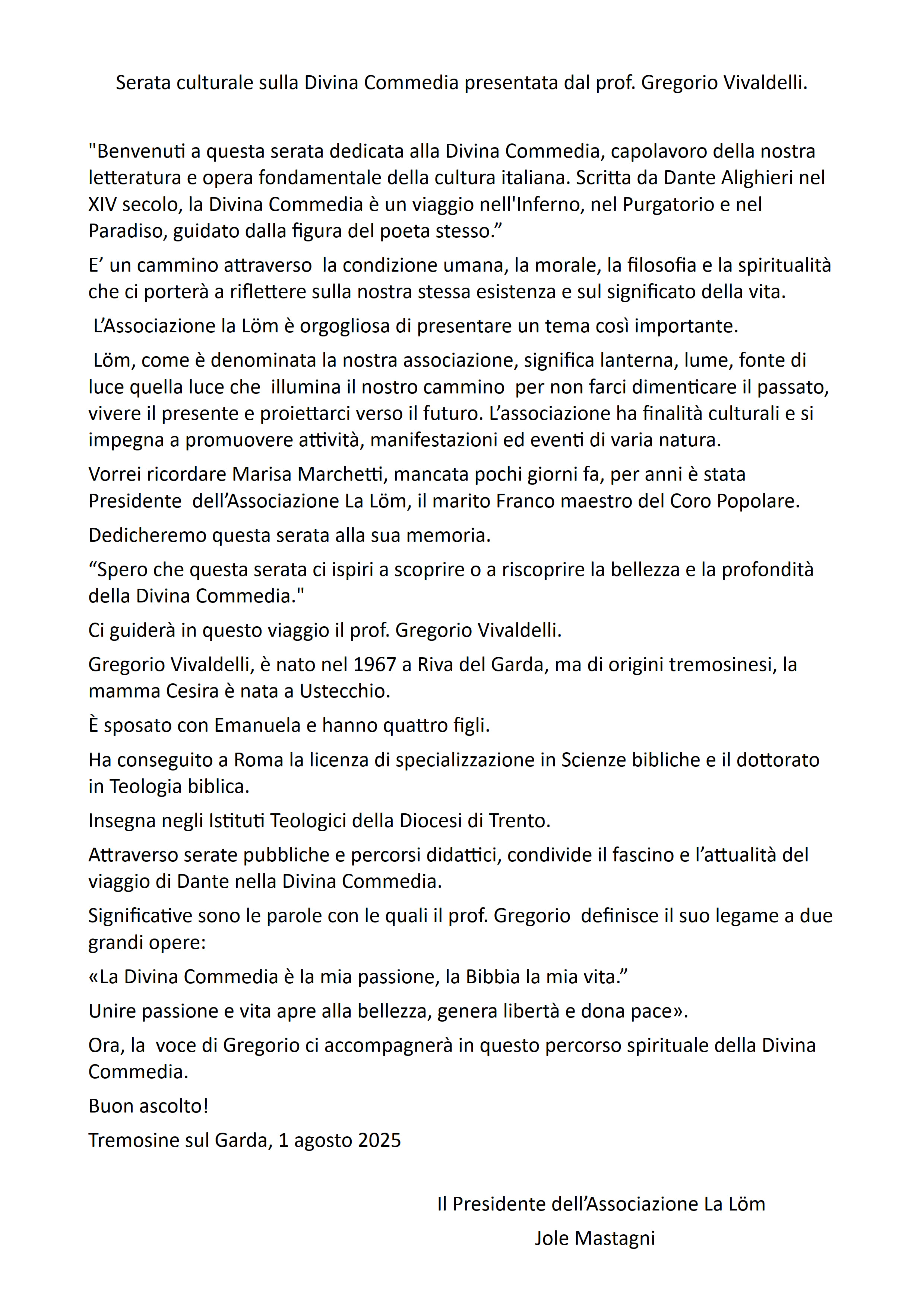 Serata Divina Commedia